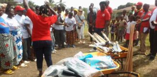 Liberian Red Cross Society donates Assorted agriculture materials to  Podroken in Maryland Podroken