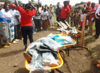 Liberian Red Cross Society donates Assorted agriculture materials to Podroken in Maryland Podroken