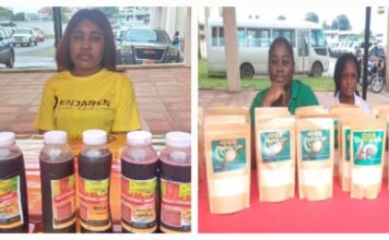 From Journalism to Enterpreneurship: Two Female Journalists Showcase Liberian-Made Products at Investment Conference Estelle and Dennise